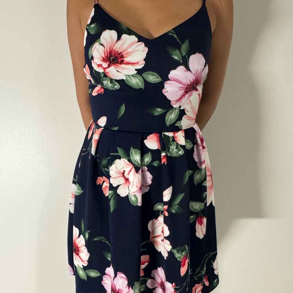 Monteau Pink and Blue Spaghetti Strap Fit and Flare Mini Dress